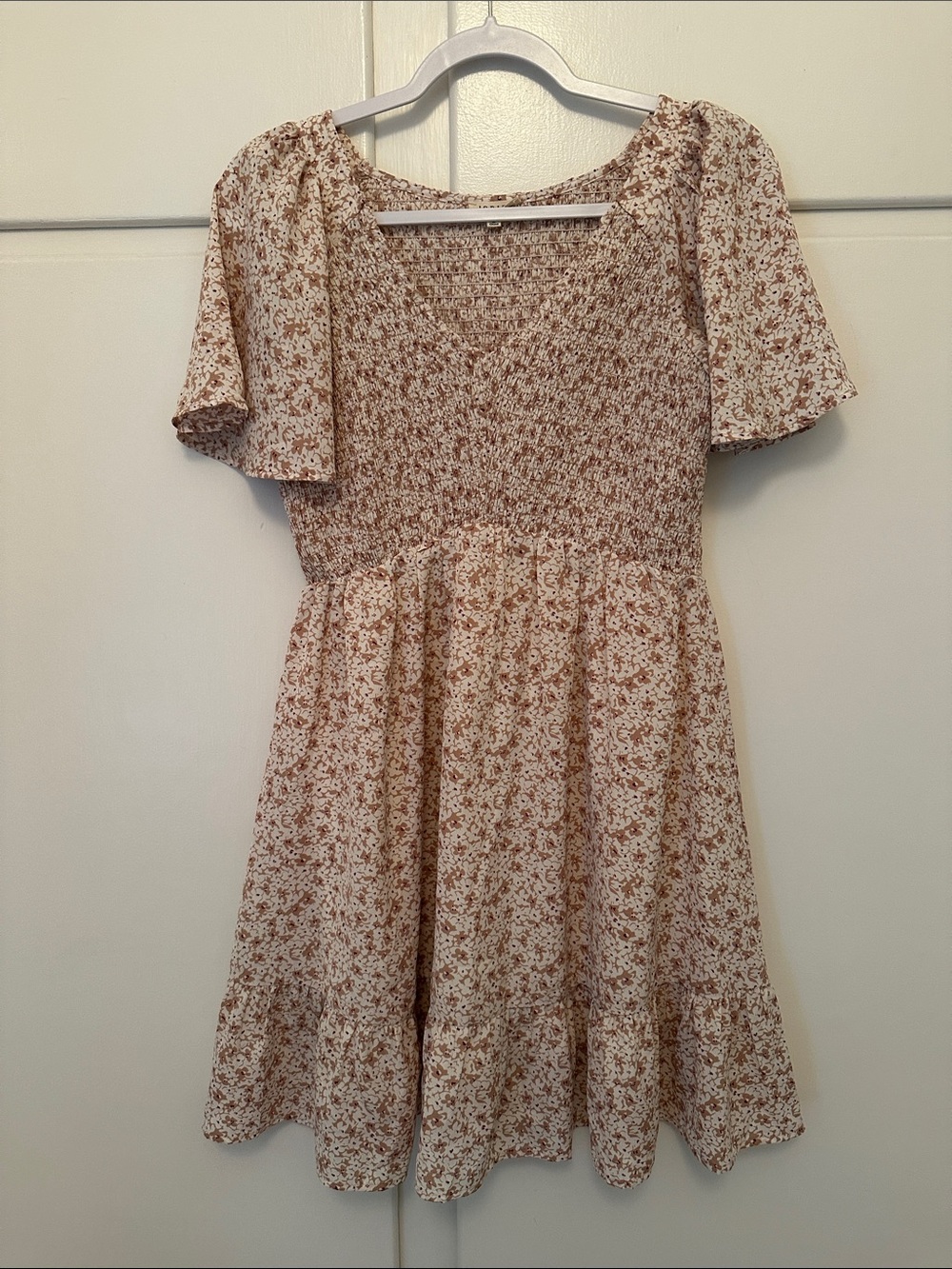 LIKE NEW Maternity Pink and Cream Floral Smocked Mini Dress